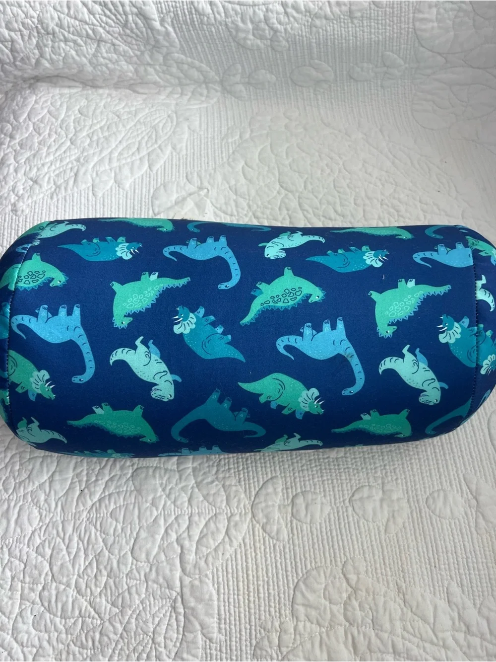 Beaded Bolster Pillow For Kids- Blue Dinosaur design 6.7” x 11.8”